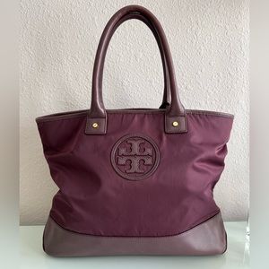 Tory Burch Logo Nylon Leather Tote